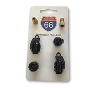 Lot de 4 Bouchons de Valve + 2 adaptateurs pour vélo - Grenade à Main en Noir - Convient pour Toutes Les Voitures, Motos et vélos