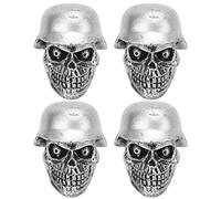Lot de 4 Bouchons de Valve de Pneu, Bouchons de Valve de Pneu de Type Tête de Mort KIMISS avec Anneau en Caoutchouc Universel pour Voitures, Vélos, SUV, Camions, Moto (ABS + Cuivre).(Argent)