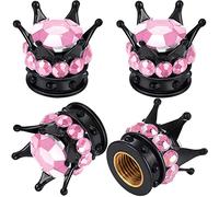 Lot de 4 Bouchons de Valve de Pneu Faits à la Main en Strass Cristal, Brillants, chromés, Accessoires attrayants pour Voiture, Rose et Noir