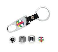 Lot de 4 bouchons de valves avec logo et porte clé Republique Centrafricaine Chromé