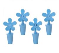 Lot de 4 bouchons de vin en silicone réutilisables en forme de fleur pour bouteille de vin, bouchon décoratif amusant pour bière, champagne, vin pétillant (bleu)