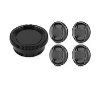 Lot de 4 bouchons d'objectif de 58 mm avec bouchon d'objectif et trou de laisse pour appareil photo reflex numérique et 1 lot de cache-corps en plastique noir + bouchon d'objectif pour