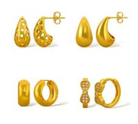 Lot de 4 boucles d'oreilles élégantes en forme de goutte d'eau pour femme, plaquées or, hypoallergéniques, pour un usage quotidien, laiton or jaune, sans pierre précieuse