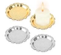 Lot de 4 bougeoirs en métal - Soucoupe universelle - Bougeoir rond pour bougies et décoration de la maison (10 cm)