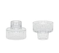 Lot de 4 bougeoirs en verre - 6,5 x 5,5 cm - Design 2 en 1 - Photophore - Décoration de table - Décoration pour table de fête, dîner - Bougeoir avec structure rainurée pour bougies à tige et bougie