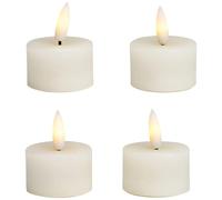 Lot de 4 bougies chauffe-plat LED en cire avec fonction minuterie - Bougie vacillante réaliste - Blanc chaud - Diamètre 4 x 4 cm - Bougie électrique en cire blanche comme décoration de table