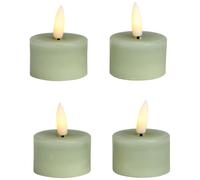 Lot de 4 bougies chauffe-plat LED en cire avec fonction minuterie et télécommande - Bougie flamme vacillante réaliste blanc chaud Ø 4 x 4 cm - Bougie électrique en vert sauge comme décoration de table