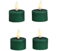 Lot de 4 bougies chauffe-plat LED en cire avec fonction minuterie et télécommande - Bougie flamme vacillante réaliste blanc chaud Ø 4 x 4 cm - Bougie électrique en cire verte comme décoration de table