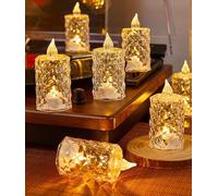 Lot de 4 bougies chauffe-plat LED réalistes et lumineuses à piles sans flamme, fausses bougies électriques en cristal pour Halloween, la Saint-Valentin, les mariages, les fêtes de Noël, les festivals,