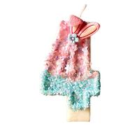 Lot de 4 bougies d'anniversaire, en forme du numéro 1, pailletées, avec oreilles de lapin rose, pour enfants, filles et femmes, décoration de gâteau d'anniversaire, idéales pour anniversaire de