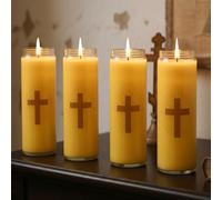 Lot de 4 bougies de prière en cire d'abeille, bougies de dévotion de 7 jours en verre avec 100 heures de combustion, bougies commémoratives naturelles parfumées pour catholique, vigile, église