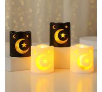 Lot de 4 bougies LED décoratives Ramadan - Lanternes LED pour l'Aïd Mubarak - Lanterne orientale, étoiles et lune - Lanterne à piles pour décoration de table - Cadeaux (A)