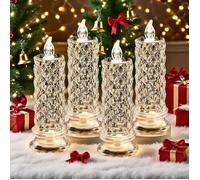 Lot de 4 bougies LED sans flamme en cristal, projection d'ombre de rose, base stable, fonctionne sur piles, idéales pour une