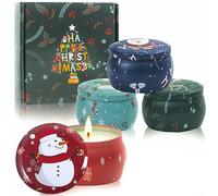 Lot de 4 bougies parfumées de Noël pour femme : lot de 4 bougies d'aromathérapie Orange, Rose,Romarin, Sauge Bougie 100% cire de soja naturelle 125 g, coffret cadeau portable pour elle,