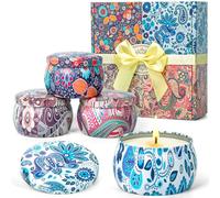 Lot de 4 bougies parfumées en cire de soja - 125 g - Bougies en étain - Cadeau pour femme - Avec un parfum puissant pour se détendre