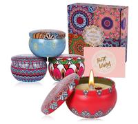 Lot de 4 bougies parfumées pour femme, bougies d'aromathérapie, bougies parfumées en cire de soja véritable, bougies de voyage portables en métal, cadeaux d'anniversaire pour elle, fête des mères