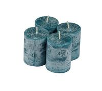 Lot de 4 Bougies Pilier "Rustique" 5cm Bleu Paon