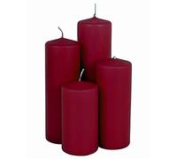 Lot de 4 bougies piliers en cire véritable - Couleur bordeaux - 4 hauteurs différentes - Décoration de Noël, d'hiver, de l'Avent - Sans parfum