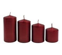 Lot de 4 bougies piliers graduées, pour couronne de l'Avent, vernies, décoratives, laquées en bordeaux, contenu de la livraison : 4 pièces, 4 tailles différentes, H 5-10 cm, Ø 5 cm chacune