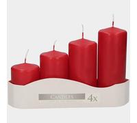 Lot de 4 bougies piliers rouges non parfumées de différentes tailles