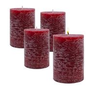 Lot de 4 bougies piliers rustiques en cire véritable - 10 x 7 cm - Bordeaux rouge - Bougies de l'Avent non parfumées - Durée de combustion : environ 30 heures de combustion - Bougie de table