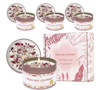 Lot de 4 bougies sauge blanche, durée de combustion de 220 heures, feuille de sauge, rose et huile essentielle, bougie de voyage de guérison