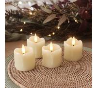 Lights4fun TruGlow® Lot de 4 Bougies Votives Sans Flamme à LED Blanc Chaud à Piles en Cire Véritable Ivoire avec Minuterie et Télécommande Décoration pour Intérieur