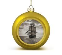 Lot de 4 boules de Noël à suspendre sur le thème des pirates nautiques, 4,1 cm, style doré, scintillantes, pour sapin de Noël, pendentifs de sapin de Noël