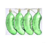 Lot de 4 boules de Noël artificielles en forme de concombre vert galvanisé de 11,4 cm avec corde de suspension pour décoration de fête de mariage
