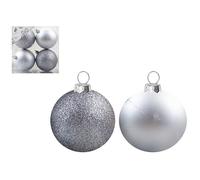 Lot de 4 Boules de Noël élégantes en Plastique Mat à Paillettes argentées - 7 cm - Idéales pour décoration d'arbre et d'intérieur