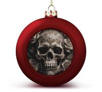 Lot de 4 boules de Noël en cuir avec motif tête de mort rose rouge à suspendre pour sapin de Noël, anniversaire, mariage, Nouvel An