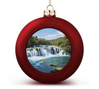 Lot de 4 boules de Noël en plastique incassable avec impression de cascades sur la rivière Krka - 60 mm - Rouge