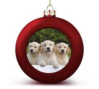 Lot de 4 boules de Noël en plastique incassable avec imprimé chiots Golden Retriever - 60 mm - Rouge