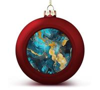 Lot de 4 boules de Noël en plastique incassable avec texte photo personnalisable - Turquoise et doré - 60 mm