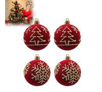Lot de 4 boules de Noël en velours avec peinture - Boules de Noël floquées en vrac à suspendre pour sapin de Noël, maison, bureau (C3) - 6 cm