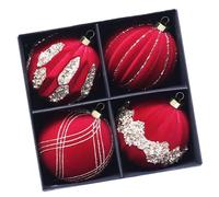 Lot de 4 boules de Noël pour sapin de Noël - Ornement floqué avec accents étincelants pour décoration de fête de Noël