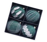 Lot de 4 boules de Noël pour sapin de Noël - Ornement floqué avec accents étincelants pour décoration de fête de Noël