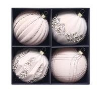Lot de 4 boules de Noël pour sapin de Noël - Ornement floqué avec accents étincelants pour décoration de fête de Noël
