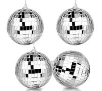 Lot de 4 Boules Disco décoratives à Paillettes Suspendre,Argentées Boules à Facettes Miroir,Décoration de Gâteau,pour Sapin de Noël, Mariage,fête Anniversaire,Décoration de fête des années 80,90(8cm)
