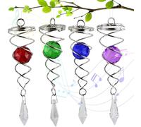 Lot de 4 Boules d'observation en Spirale de 11, 4 cm à Suspendre, Attrape-Soleil plaqué avec Pendentif en Cristal, moulinets à Vent décoratifs avec Crochet pour intérieur et extérieur, Maison, Jardin