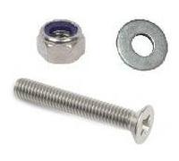 Lot de 4 boulons à tête fraisée de 4 mm, écrous et rondelles M4 x 20 mm (avec tête) en acier inoxydable A2 Posi Csk Vis à tête fraisée (entièrement filetées), écrous Nyloc et rondelles plates