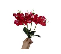 Lot de 4 bouquets de fleurs tropicales artificielles de 27,9 cm avec 3 têtes de fleurs en soie et orchidées phalaenopsis feuilles artificielles pour mariage, décoration d'intérieur, fleurs(rouge)
