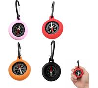 Lot de 4 boussoles pour enfants - Porte-clés boussole d'extérieur - Pour camping, randonnée, voyage, couleurs adaptées aux enfants - Rouge, noir, rose, orange