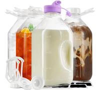 Lot de 4 bouteilles de lait en verre robuste de 1,8 l avec couvercle à vis hermétique réutilisable, bouteille d'eau en verre de 2 litres avec 2 lignes exactes - Pichet à lait en verre - Bouteilles de