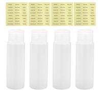Lot de 4 bouteilles de voyage vides de 50 ml rechargeables avec bouchon à rabat en plastique transparent pour maquillage, gel douche, articles de toilette avec 4 étiquettes