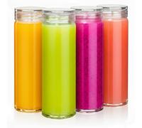 Lot de 4 bouteilles d'eau en verre avec couvercles en plastique transparent - Pour jus, smoothies, eau de fruits, laits, boissons - 473,6 g, étanche, réutilisable, borosilicate