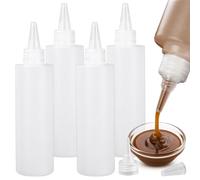 Lot de 4 bouteilles extensibles pour condiments, bouteilles en plastique avec bouchon à presser pour sauces, distributeur de sauces pour barbecue, ketchup, moutarde, sirop, sauces, vinaigrette, huile