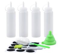 Lot de 4 Bouteilles Squeeze en Plastique Transparent - 250 ml avec Graduation et Bouchons - Antifuite Bouteille Sauce- Idéales pour Ketchup, Sauces, Vinaigrettes et Huile d'Olive