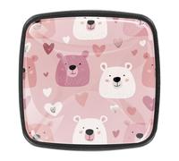Lot de 4 boutons carrés pour tiroirs de commode, jolis visages d'ours et cœurs en ABS rose pâle pour placard de cuisine, armoire, quincaillerie de chambre à coucher