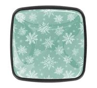Lot de 4 boutons d'armoire de cuisine, de commode et de tiroir de commode avec vis sans couture, motif flocons de neige sur fond vert menthe, quincaillerie pour meubles de maison